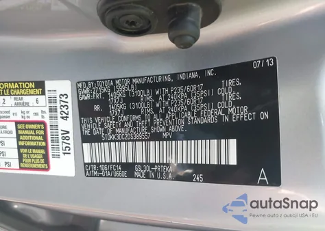 2013 Toyota Sienna Le из США, поврежденный, VIN 5TDKK3DC2DS389557